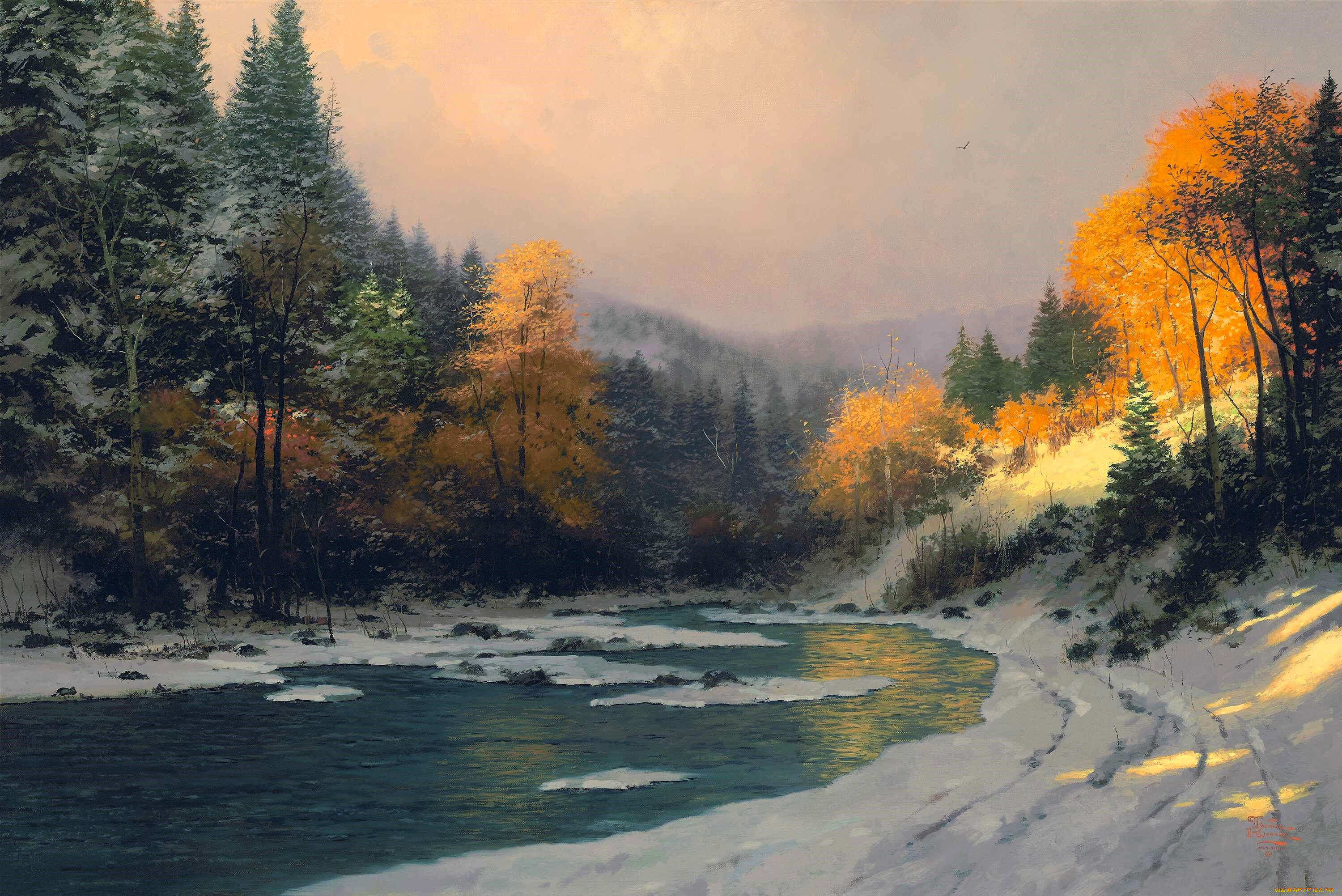 autumn snow, , thomas kinkade, , , , 